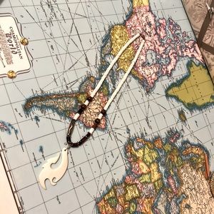 Vintage Pukka Shell Necklace with Wooden Beads and Bone Māori Fishing Hook